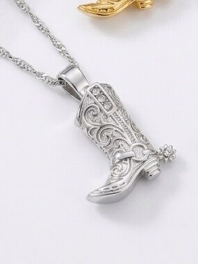 Silver Cowboy Boot Pendant Necklace for Women